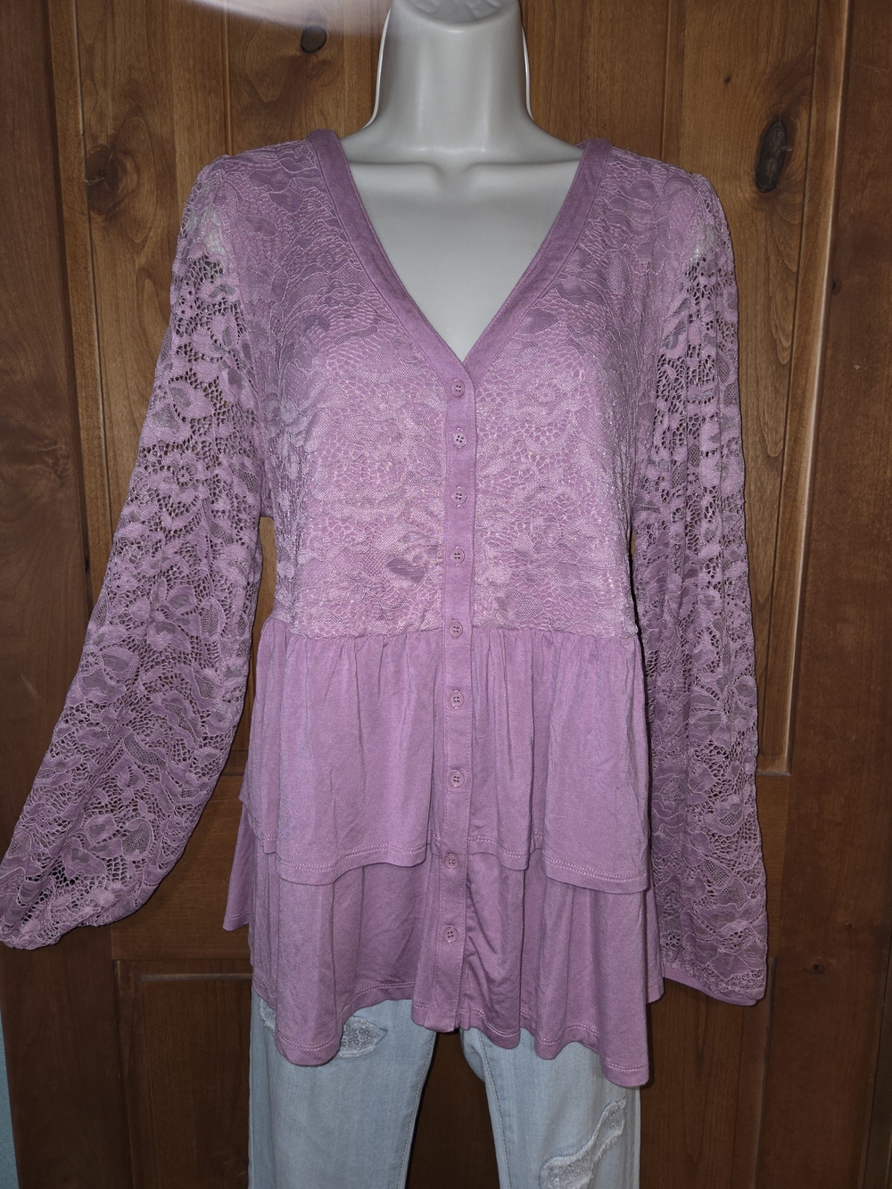 torrid Dusty Rose Lace-Trim Button Peplum Tunic